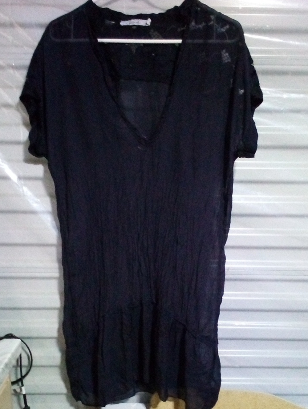 Nicole Black V-Neck Short Sleeve Midi Dress Made In Italy Sz M Silk